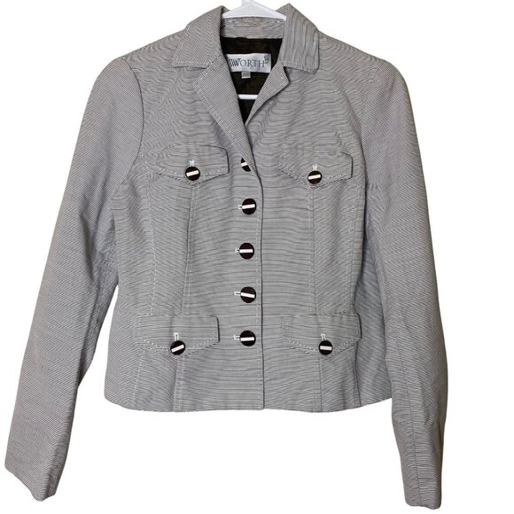 Worth Vintage Striped Button Cotton Blazer Jacket Sz 6 USA Made - Picture 1 of 6